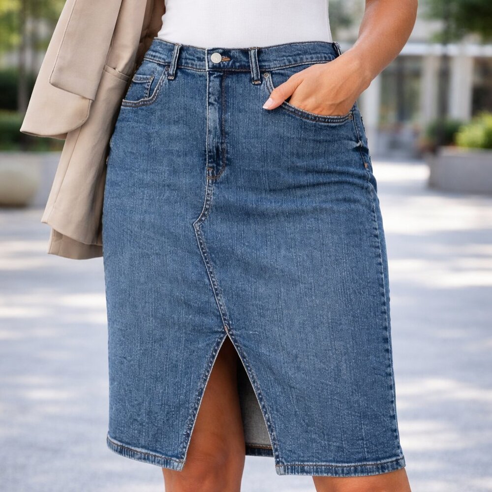 Banana Republic Washwell Denim Pencil Skirt Medium Wash Size 14